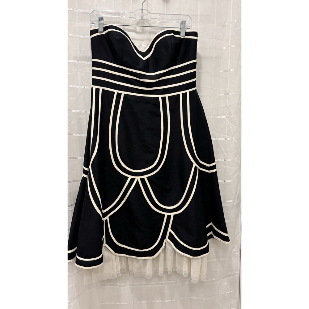 WD.NY Strapless Silk Dress Size 10 Black White Cocktail Fit &‎ Flare